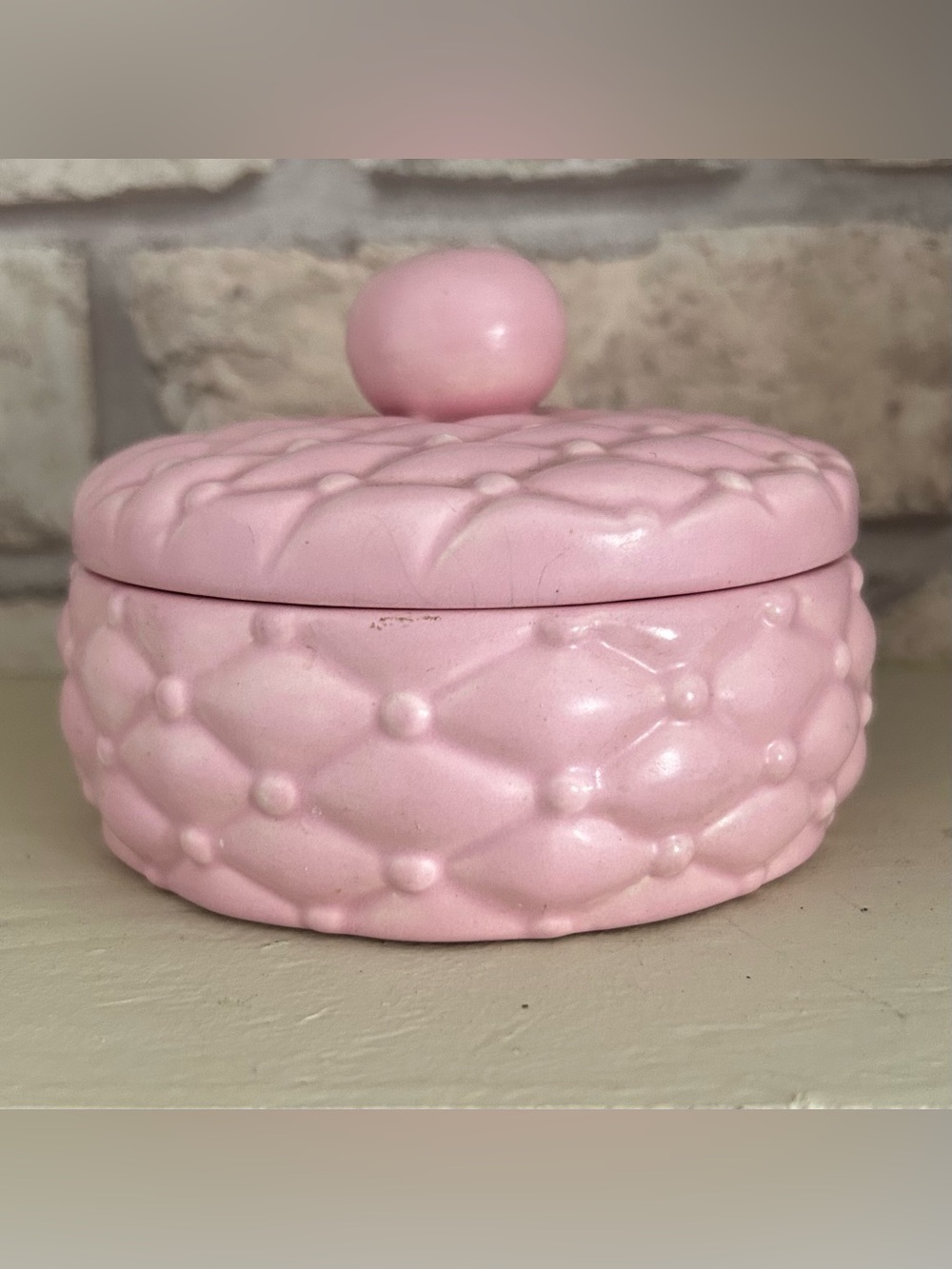Arnels Mold Pink Quilted Ceramic Trinket Box with Lid Hand Painted Collectable